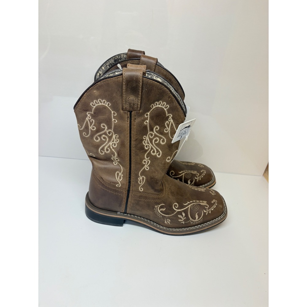 Smoky Mountain Girls 3R Waxy Brown Leather Floral Embroidered Cowboy Boots